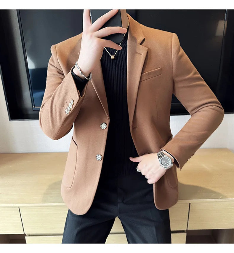 Autumn Winter New Woolen Slim Fit Suit Coat Men Fashion Casual Business Social Party Dress Men's Suit Jackets Tailcoats 4XL-M