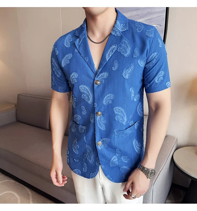 Summer Thin Ice Silk Without Lining Suit Coats 2025 New High-end Fashion Jacquard Casual Social Shirt Coat Men Clothing 4XL-M