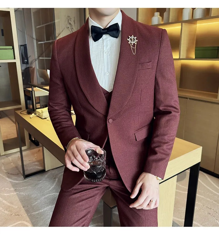 Men's Slim Fit 3-Piece Suit for Weddings, Parties & Formal Occasions – White, Red, Black