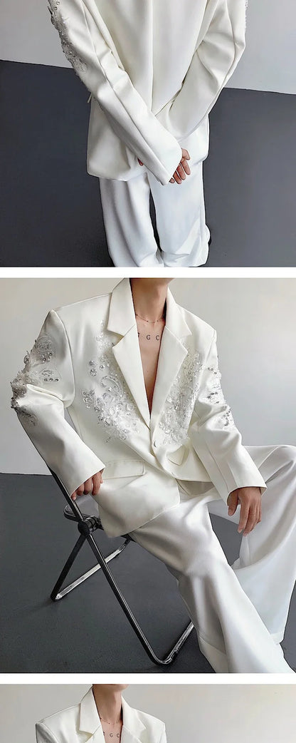 Trend Men's Formal Dress, Wedding Suit Jacket Sequined Embroidered Casual Suit Jacket Celebrity Stage Performance Costumes