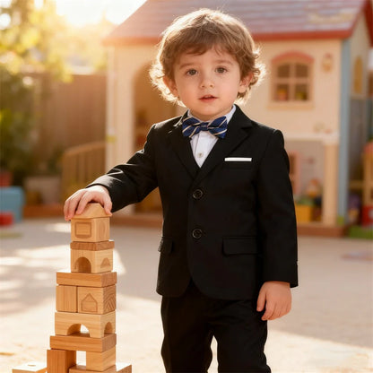 Boys Suit Set 4-Piece Formal Tuxedo with Adjustable Waist for Kids Weddings and Events