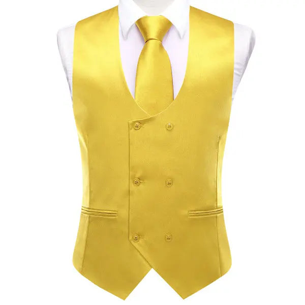 Men's Suit Vest 5-Piece Set Double Breasted Satin Waistcoat for Weddings & Formal Occasions – Red, Champagne, Green