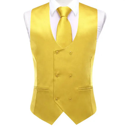 Men's Suit Vest 5-Piece Set Double Breasted Satin Waistcoat for Weddings & Formal Occasions – Red, Champagne, Green