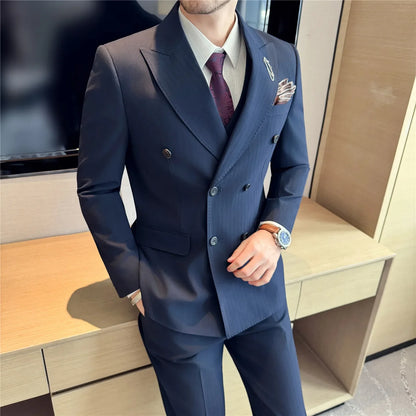 Classic Striped Wedding Suit Set Men 3 Piece Set (jacket+vest+pant) Business Formal Casual Suits Office Party Prom Groom Suit