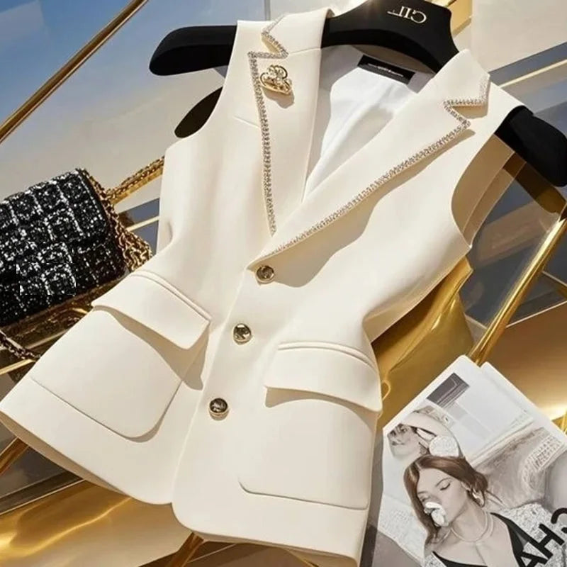 2025 Spring Autumn Women's Suit Vest New Fashion Single Breasted Sleeveless Jacket Female Waistcoat Casual Tops Chaleco Mujer