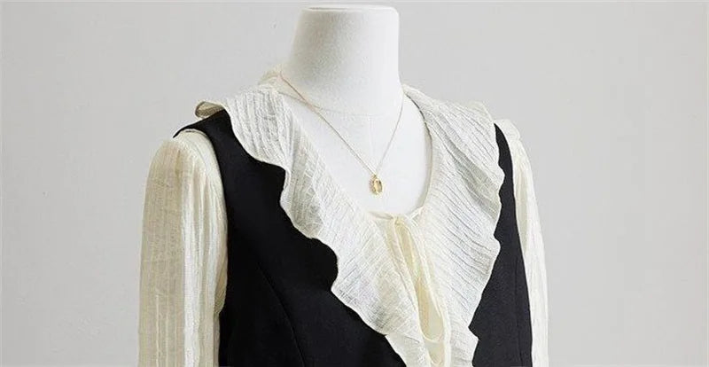 Women Fashion Leisure V-neck Lined Waistcoat Korean Female Short Suit Sleeveless Spring Autumn Lady Solid Color Blazer Vest Tops