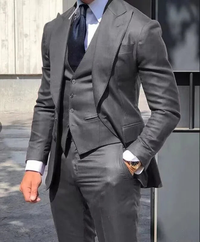 Business Suits 3 Pcs Fashion Men Leisure Boutique Solid Color Wedding Suit Formal Groom Tuxedos Set Dress Blazer Vest Pant
