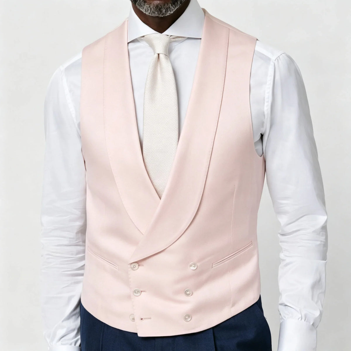 Men's Vest Beige Double Breasted Lapel Solid Waistcoat for Wedding & Formal Occasions