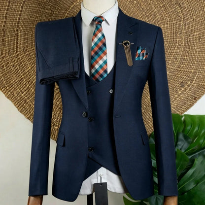 Men Suit Brown 3 Piece Solid With Lapel For Wedding Groom Birthday Banquet Party Prom Business Office Work Jacket Vest Pants