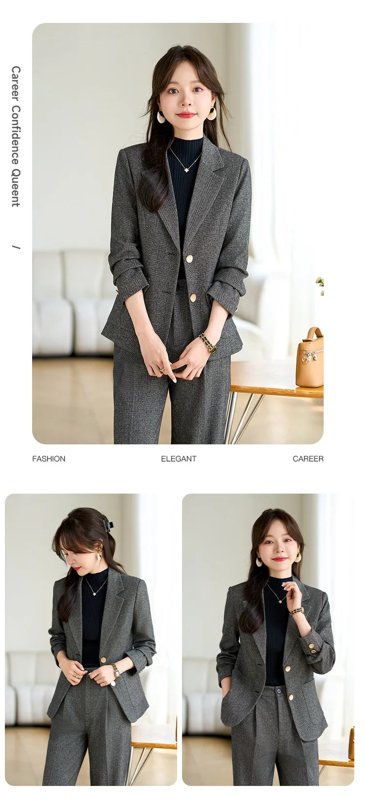 High Quality Fabric Velvet Autumn Winter Women Business Work Wear Suits Pantsuits Formal OL Styles Professional Trousers Set