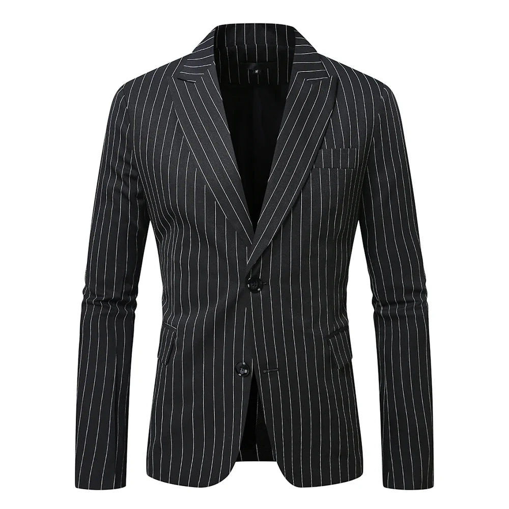 Striped Suit Jackets Men Dress Coat Vintage 2025 Ropa Elegante Hombre Mens Casual Business Slim Fit Formal Blazers Masculino
