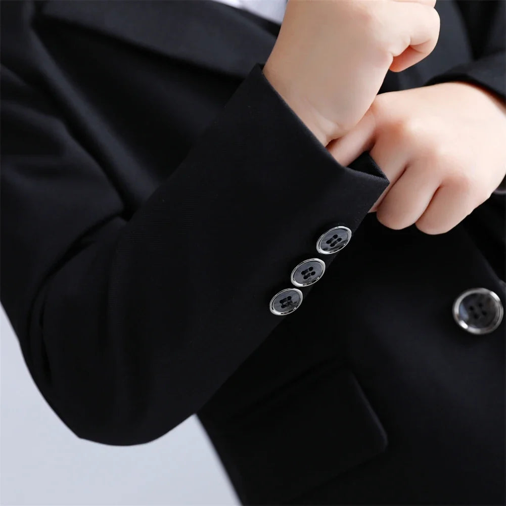 Boys Suit Set 4-Piece Formal Tuxedo with Adjustable Waist for Kids Weddings and Events
