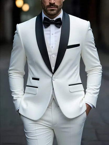 Costume 3 pièces de smoking multi-couleurs pour homme, revers châle noir, coupe ajustée, tenue formelle pour mariage, bal de promo et banquet