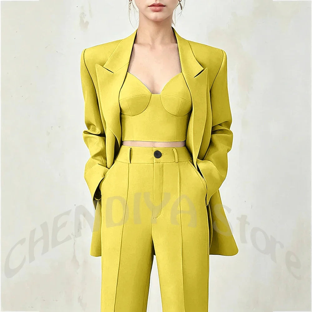 Business Casual Women's Suit Two Piece Peaked Lapel Stylish Double Breasted Formal Outfit Female Jacket Pants Customized