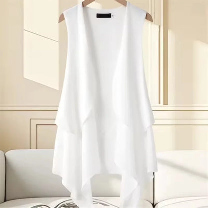 Korean Chiffon Mid-length Vest Women's Thin Coat 2026 New Summer Slim Sleeveless Suit Jacket Fashion Waistcoat Cardigan Tops