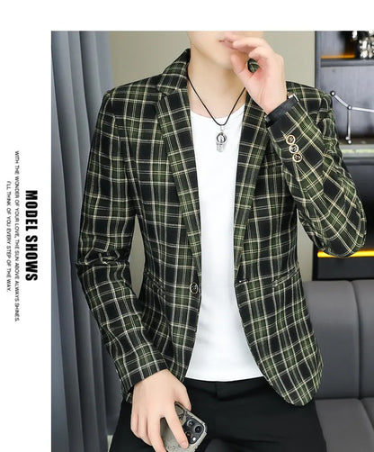 2026 Blazer Outdoor Men's Checked Fashion Business Trend Wedding Slimming Gentleman Casual Korean Travel High Formal Wear Blazer