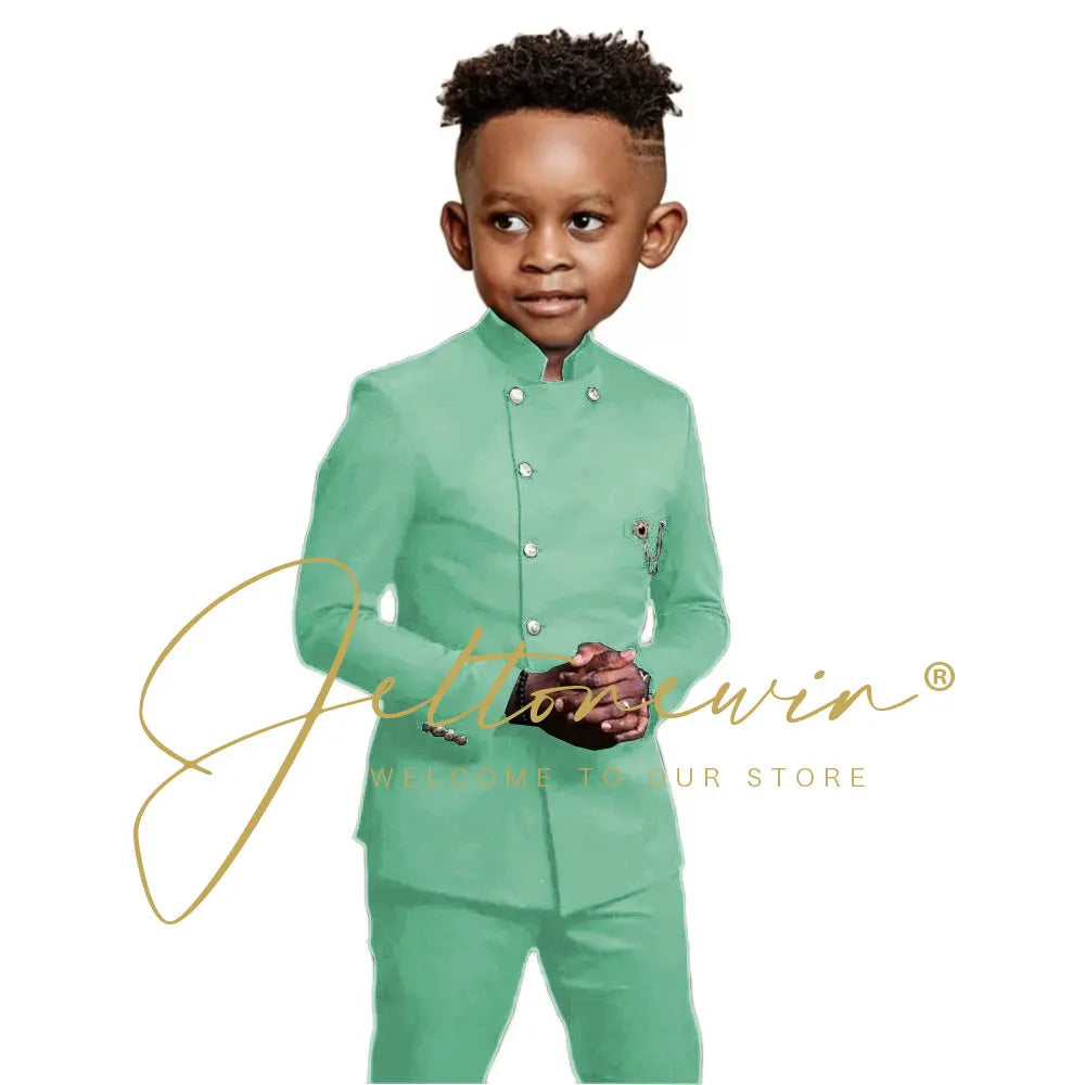 Royal Blue Boys Suit 2 Piece Wedding Tuxedos Double Breasted Jacket Pants Slim Fit Kids Formal Party Outfit Blazer Sets