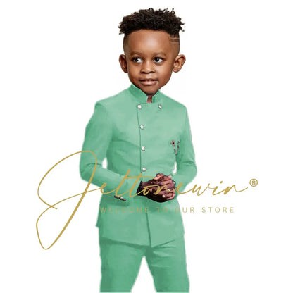 Royal Blue Boys Suit 2 Piece Wedding Tuxedos Double Breasted Jacket Pants Slim Fit Kids Formal Party Outfit Blazer Sets