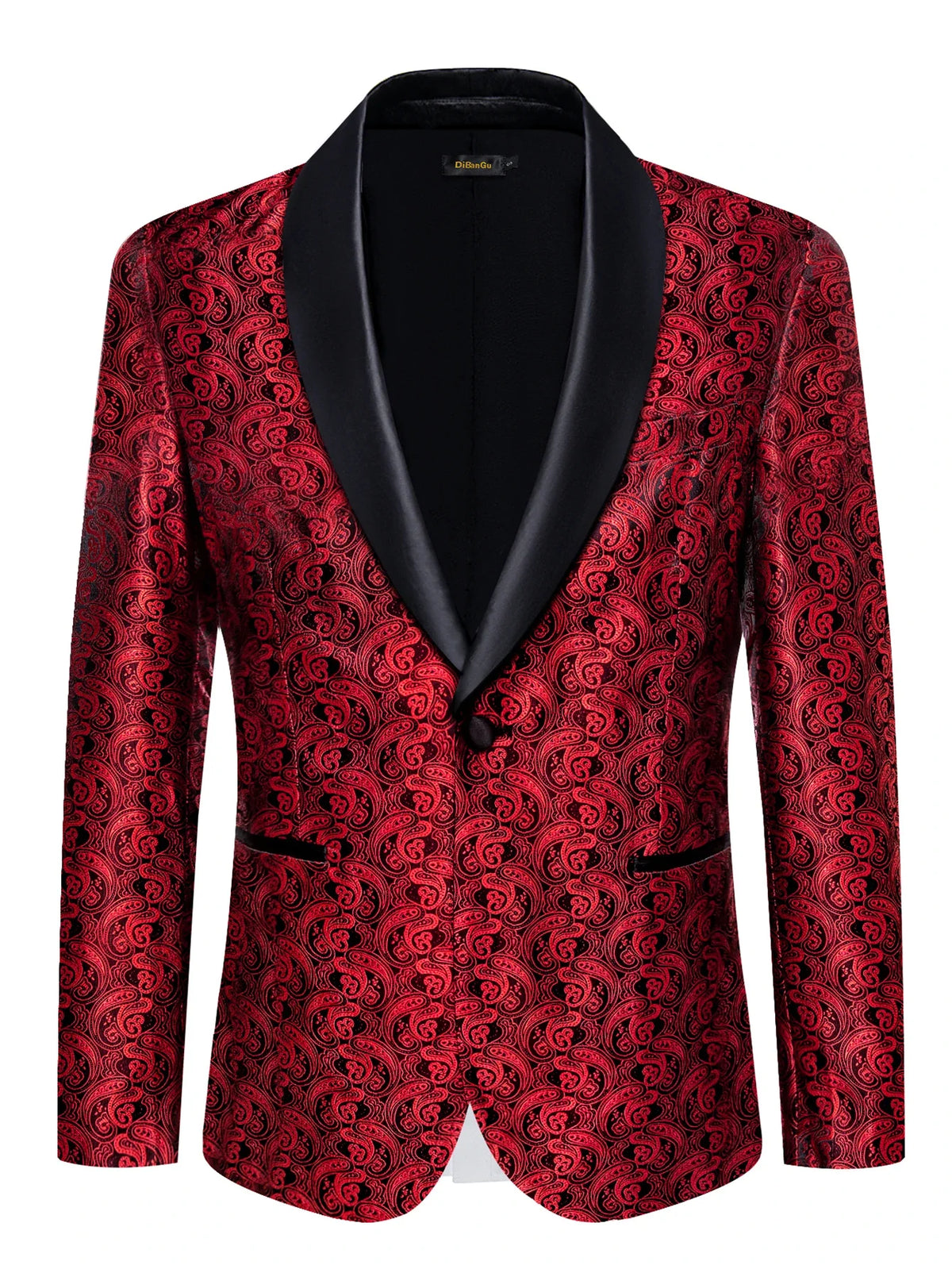 Men's Red Green Pink Black Paisley Pattern Party Blazer Suit Jacket with Lapel