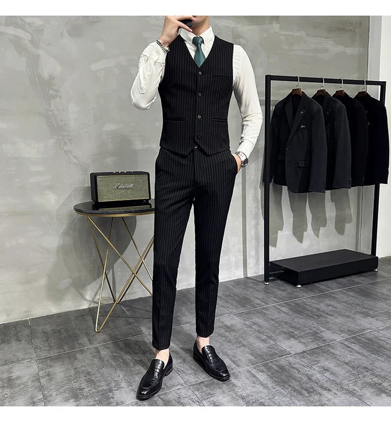 Men's Slim Fit Wedding Suit Set – Blazer, Vest & Pants for Groom & Business Formal