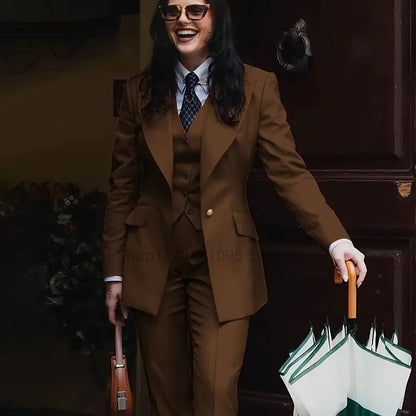 Fashion Single Breasted Women's Suits Blazer Luxury Regular Length 3 Piece Jacket Vest Pants Outfit Formal Lady Clothing Costume
