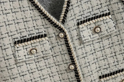 Women V-neck Tweed Sleeveless Vest Female Splicing Together Waistcoat Top Autumn Lady Lmitation Mink Fur Vest Jacket