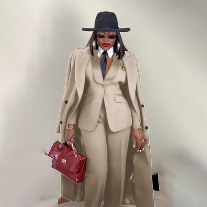 Modern Women's Suit New 3 Piece Pants Sets Blazer+Trousers+Overcoat Office Commute Elegant Style Banquet Dinner Formal Wear