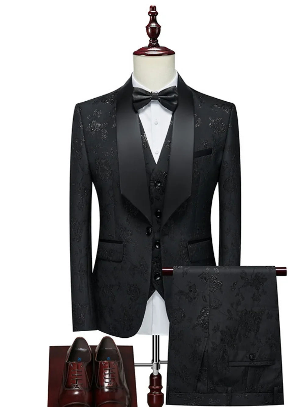Luxurious Patterned Suit Set 3 Pieces For Men High Quality Man Suits Wedding Groom Sets Plus Size Long Sleeved Tuxedo On Sale