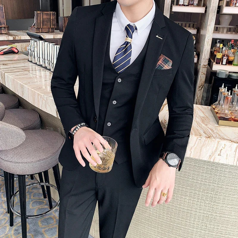 Men's 3-Piece Formal Suit Slim Fit Blazer Vest Pants for Wedding Business Smart Casual