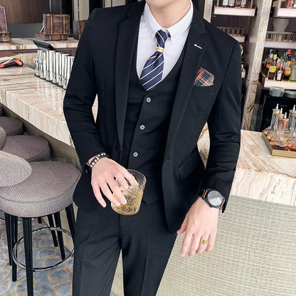 Men's 3-Piece Formal Suit Slim Fit Blazer Vest Pants for Wedding Business Smart Casual