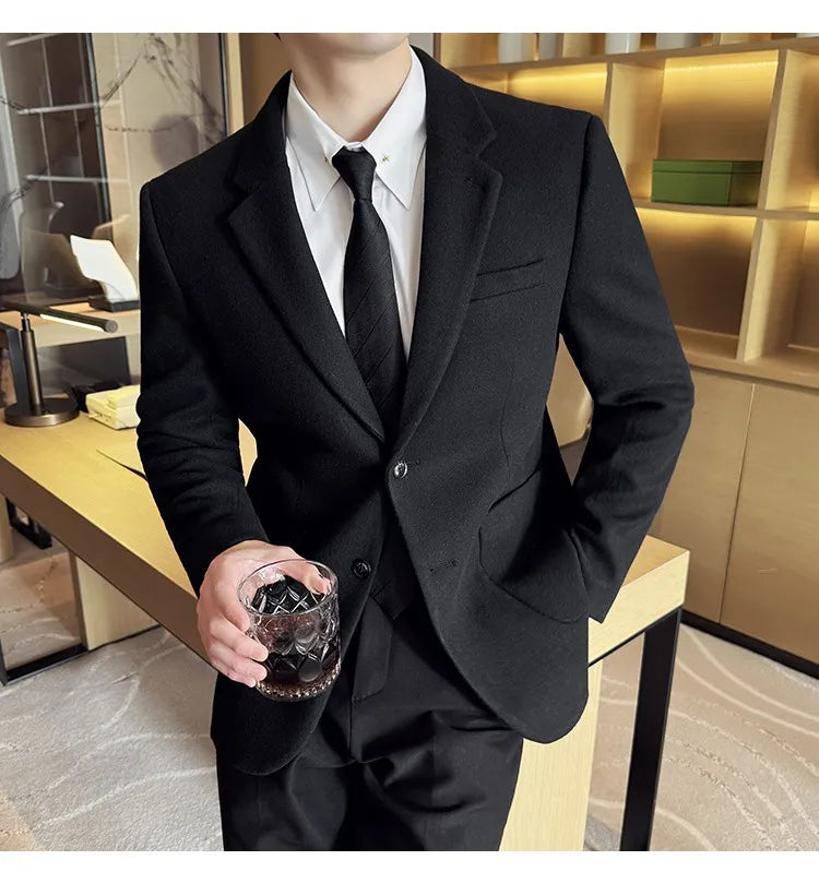 High Qualitys Thickened Wool Suit Jacket Autumn Winter New Luxury Solid Color Formal Men Business Slim Fit Social Party Tuxedo