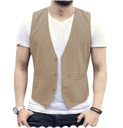 Men's Linen Vest – Slim Fit Smart Casual Waistcoat for All Seasons