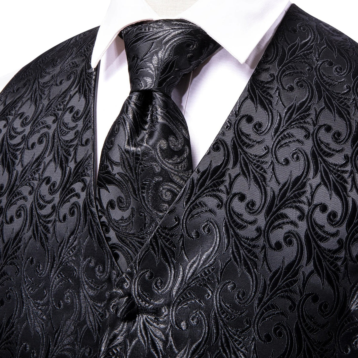 Men's Vest Paisley Jacquard Set with Necktie Pocket Square and Cufflinks for Weddings and Formal Events