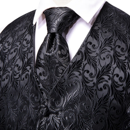 Men's Vest Paisley Jacquard Set with Necktie Pocket Square and Cufflinks for Weddings and Formal Events