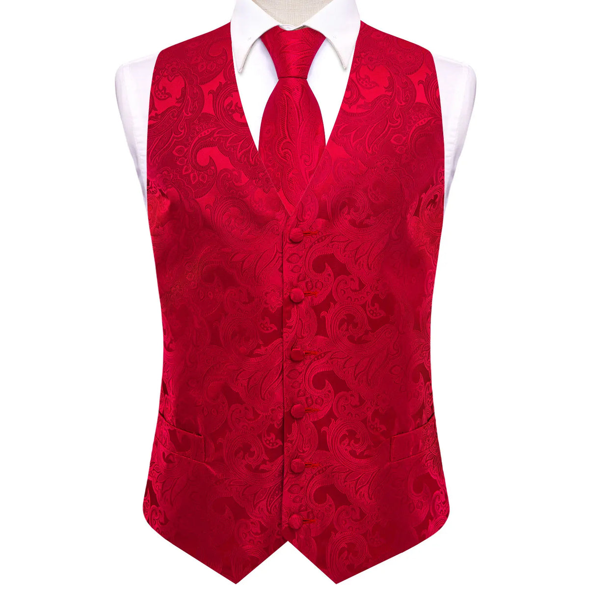 Men's Suit Vest Set – Floral Jacquard Waistcoat with Tie, Hanky & Cufflinks for Weddings & Formal Events