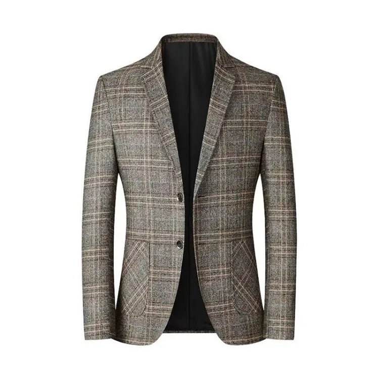 2026 Spring Autumn New Men's Business Casual Plaid Blazer Wrinkle-Free Suit Jacket Youth Single Suit Outerwear Spring Wear