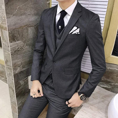 Men's Slim Fit 3-Piece Suit – Blazer, Vest & Pants for Business, Wedding & Smart Casual Wear