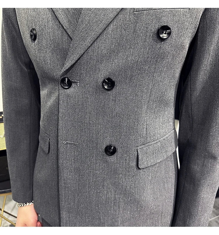 Men's Double-Breasted 2-Piece Suit – Slim Fit, Formal Business & Wedding