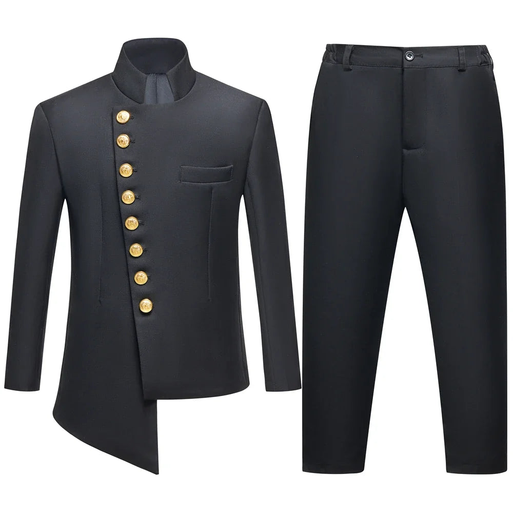 Boys Suit Set with Stand Collar and Golden Buttons for Communion, Birthday & Formal Occasions – Ages 3–14