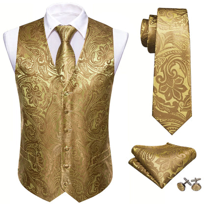 Men's Waistcoat Purple Embroidered Silk Vest with Tie and Pocket Square for Weddings and Formal Events