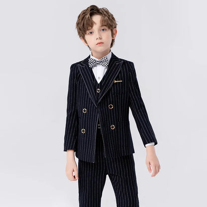 Gentleman Kids Slim 4Pieces/Set Jacket Vest Pants Bowtie Party Dress Children Ceremony Photograph Suit Boys Performance Costume