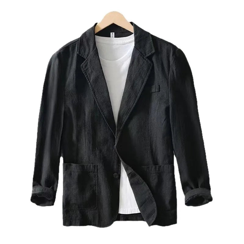 Cotton and Linen Blazer Men's Fashionable Business Casual Outdoor Versatile Travel Lightweight Loose-fitting Retro Style Blazer