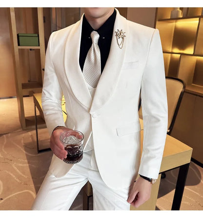 Men's Slim Fit 3-Piece Suit for Weddings, Parties & Formal Occasions – White, Red, Black