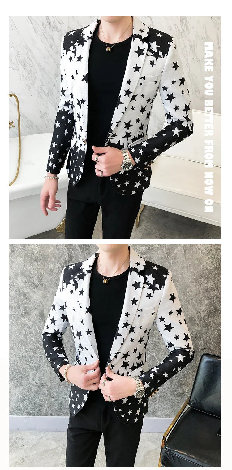 Star Print Slim Fit Blazers 2026 New Men's Club Dress Groom Tuxedo Men's Formal Wedding Prom Suit Jacket Brand Costume Homme