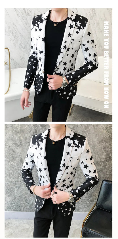 Star Print Slim Fit Blazers 2026 New Men's Club Dress Groom Tuxedo Men's Formal Wedding Prom Suit Jacket Brand Costume Homme
