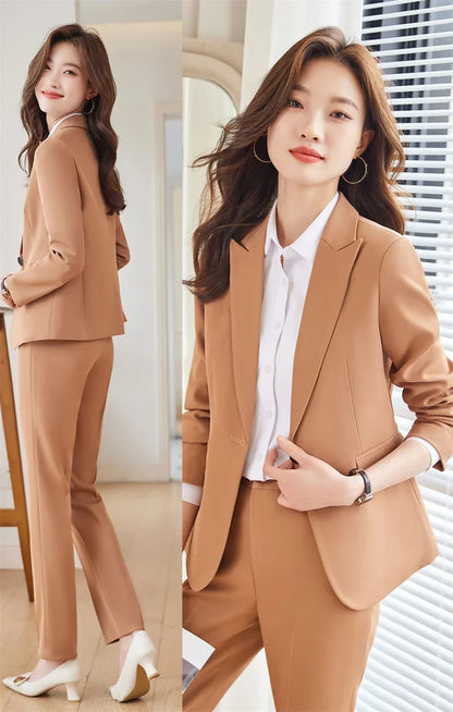 2025 Fashion Black Women Pant Suit 2 Piece Set Office Ladies Female Business Work Wear Formal Blazer Jacket And Trouser
