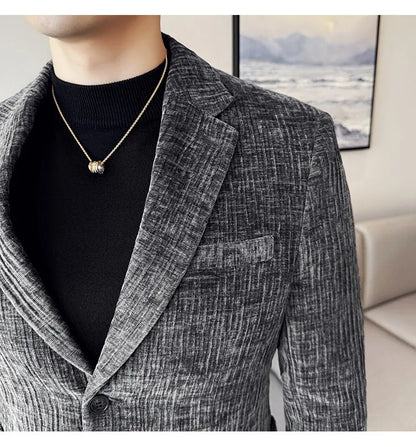 2025 Winter Chenier Thick Suit Jacket for Men Korean Slim Fit Casual Business Men Blazers Wedding Groom Office Social Dress Coat