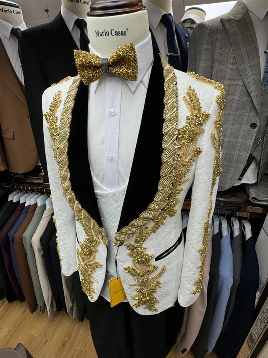 2026 New Jacquard Beaded Man Suit Set 3 Pieces Wedding Groom Sets Luxurious Shawl Lapel Men's Tuxedo Banquet Party Wear In Stock