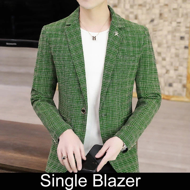 KIDWHXR Suit Coat Man British Style Striped Single-breasted Men Blazer Slim Long Sleeve Comfortable Male Casual Outerwear
