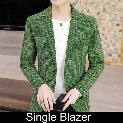 KIDWHXR Suit Coat Man British Style Striped Single-breasted Men Blazer Slim Long Sleeve Comfortable Male Casual Outerwear